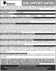 SIHS Lahore Jobs 2026 Announced Assistant Professor, Medical Officer & Registrar Vacancies Ad