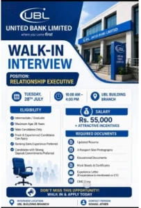 Latest UBL Bank Jobs 2026 in Pakistan – Relationship Executive Vacancies Ad